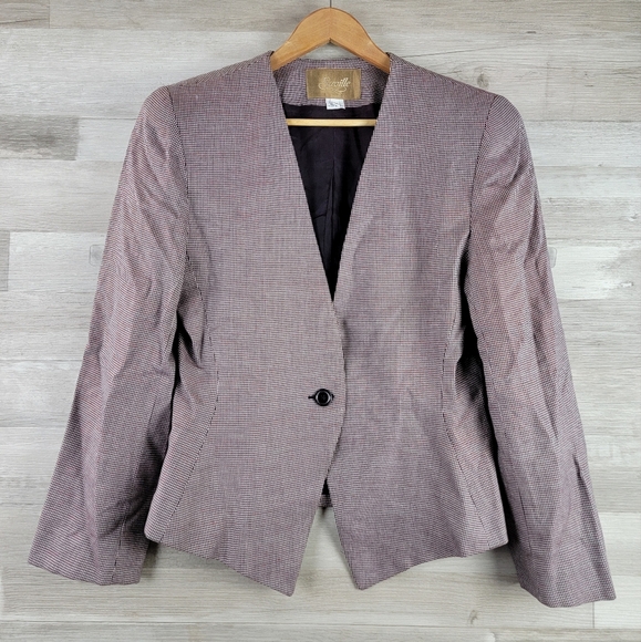 Vintage Saville Red, Black Houndstooth Single Button  Blazer Women's Size 12 USA - Picture 9 of 16